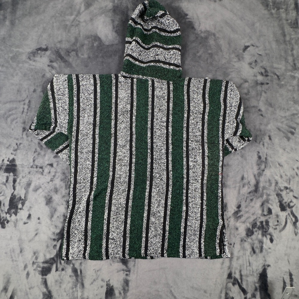 Artesanias Baja Hoodie Unisex Medium Green Striped Mexican Poncho Jerga Pullover - Picture 5 of 6
